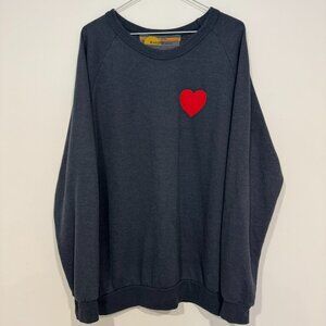 Aviator Nation Womens Heart Stitch Relaxed Crew Sweatshirt Charcoal Grey 2XL